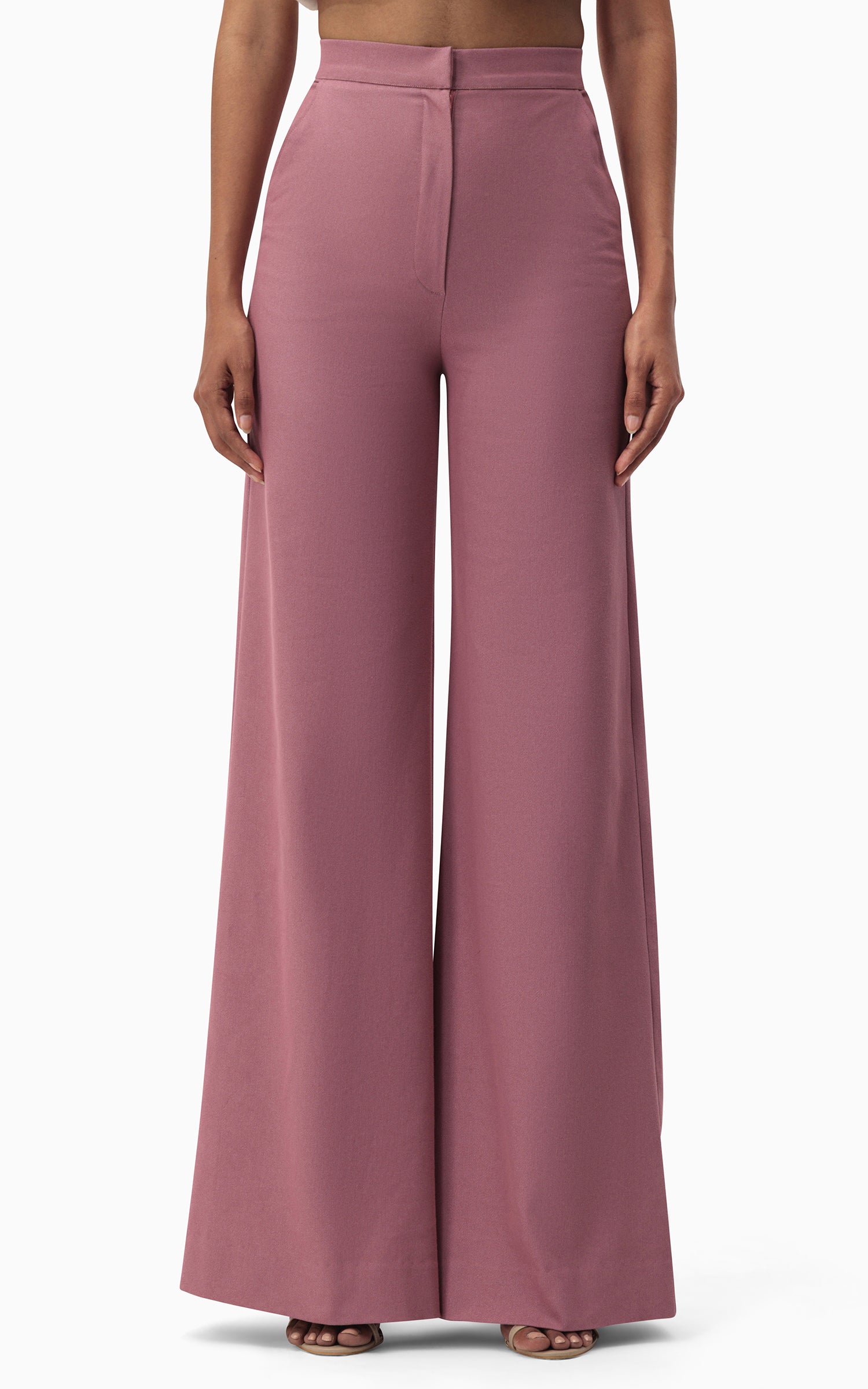 Dusty pink denim wide leg pants front