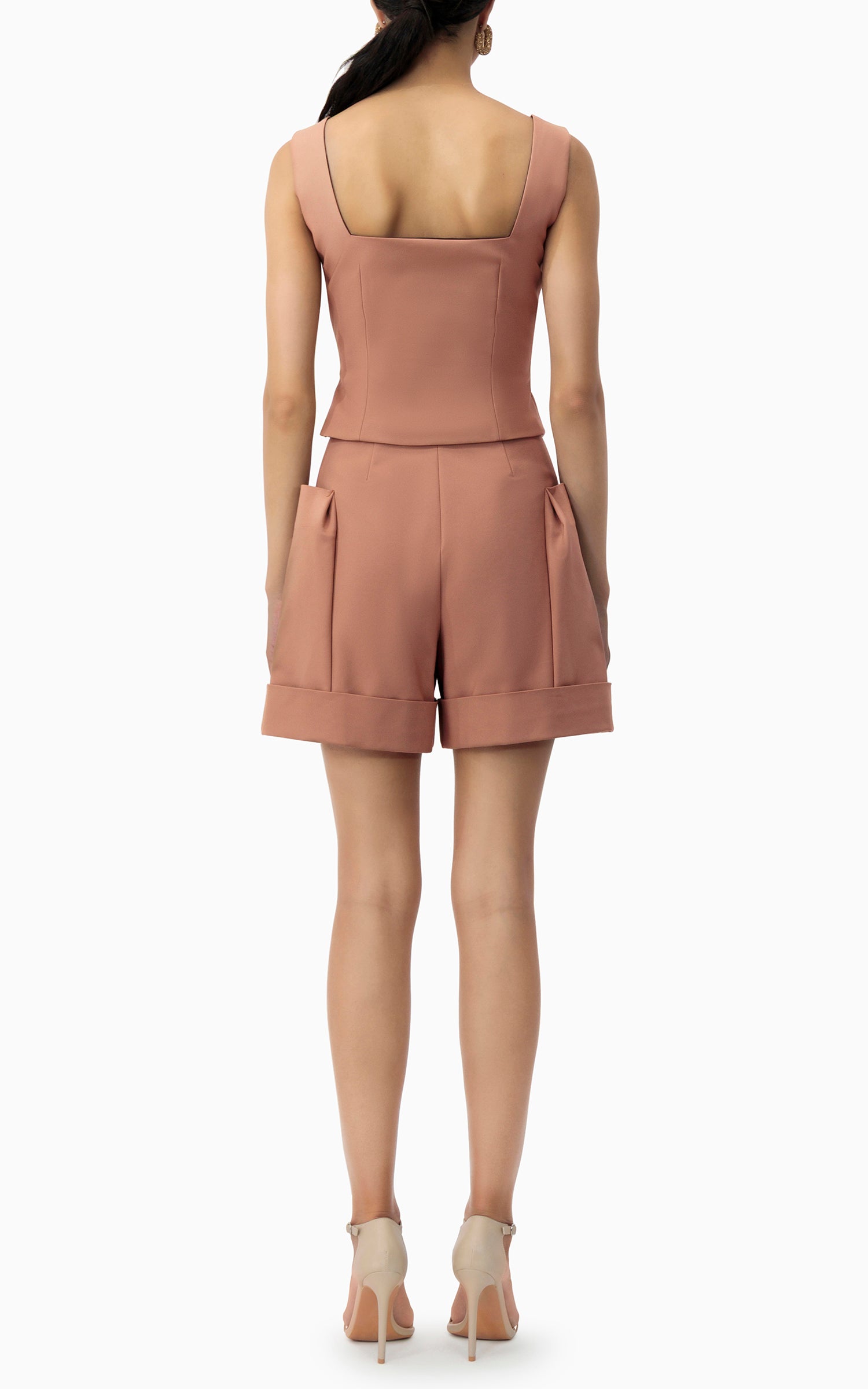 Mocha tailored vest with gem-style buttons – versatile layering piece for GCC fashion, from Dubai street style to evening ensembles, back