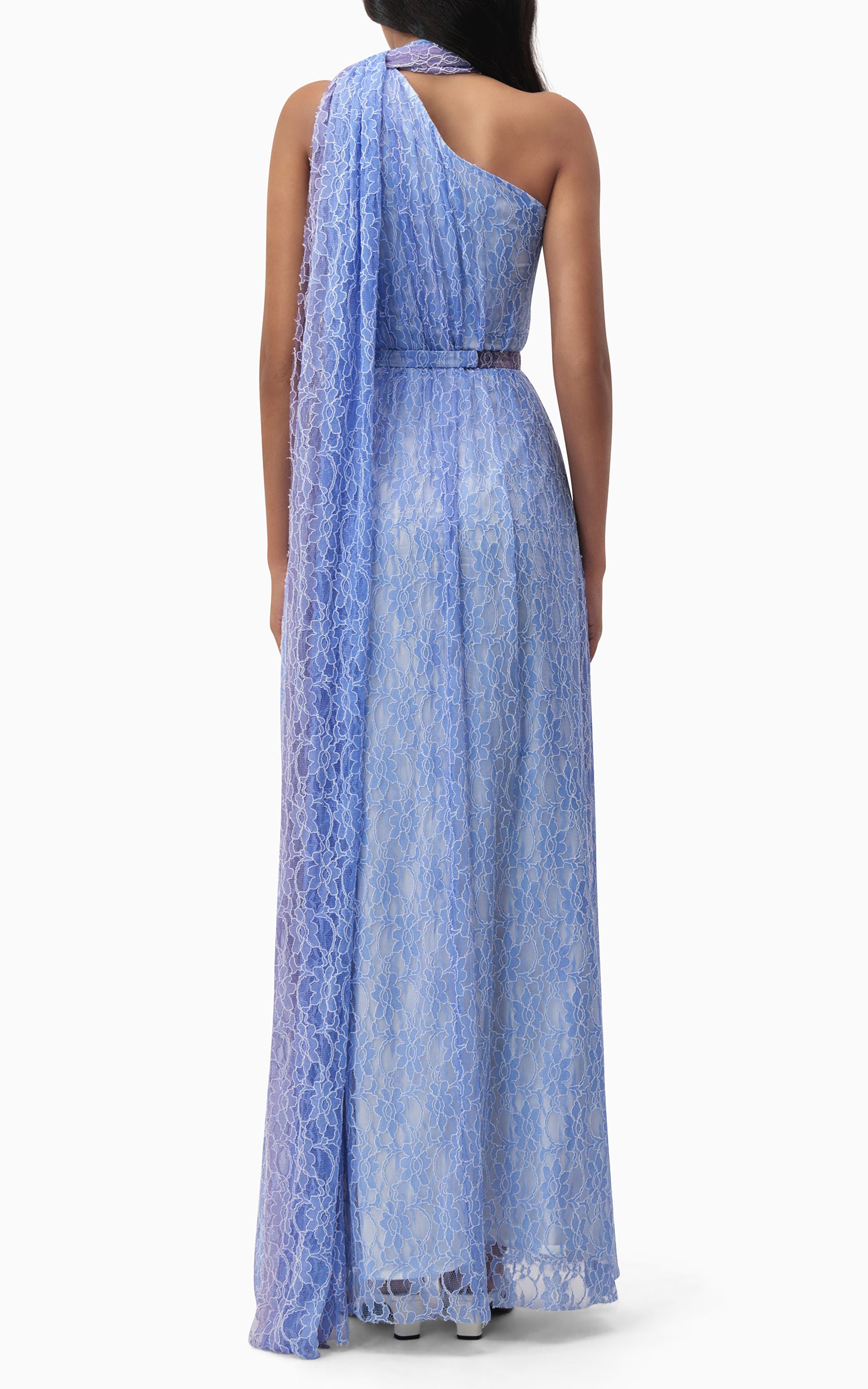Blue and purple lace halter summer dress with belt and scarf — perfect for beach weddings, resort getaways, and romantic summer evenings back