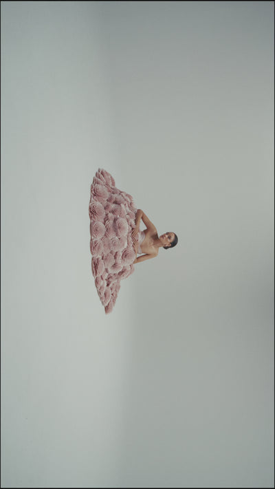 Handmade floral couture gown with 100 fabric flowers and sculptural skirt – perfect for red carpets, couture shows, and gala nights in Dubai or the GCC, video
